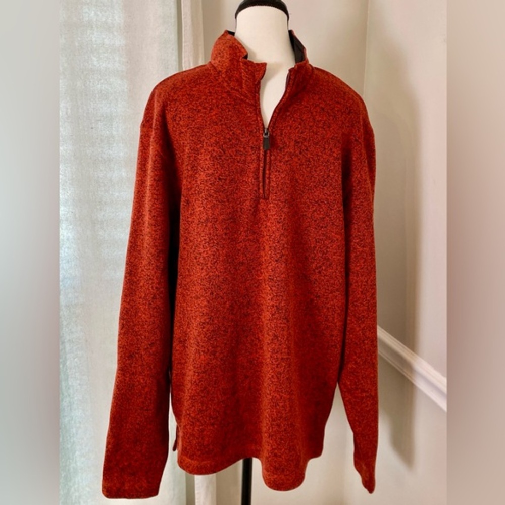 Wrangler Authentics Men's L  Rust Red & Black Tweed Half-Zip Long Sleeve Sweater
